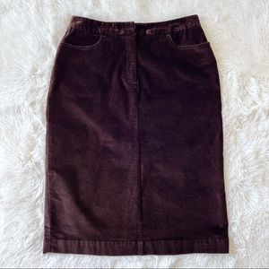 Talbots chocolate brown velvet velveteen straight midi skirt size 10